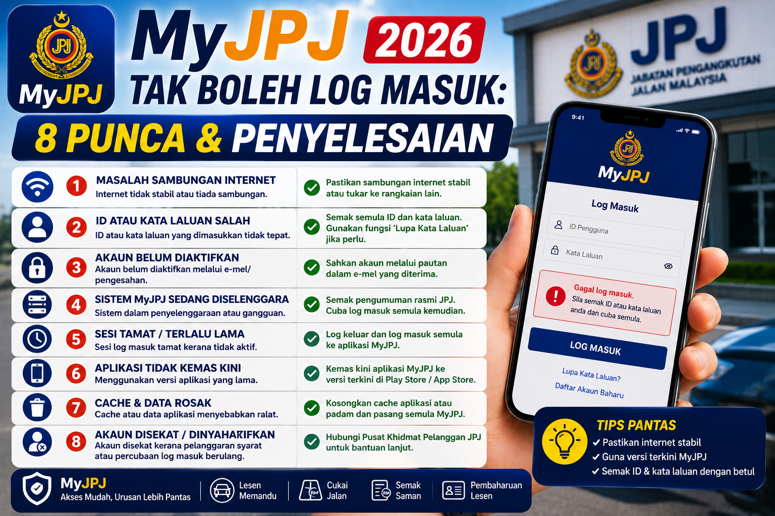 MyJPJ Tak Boleh Log Masuk 8 Punca & Penyelesaian 2026