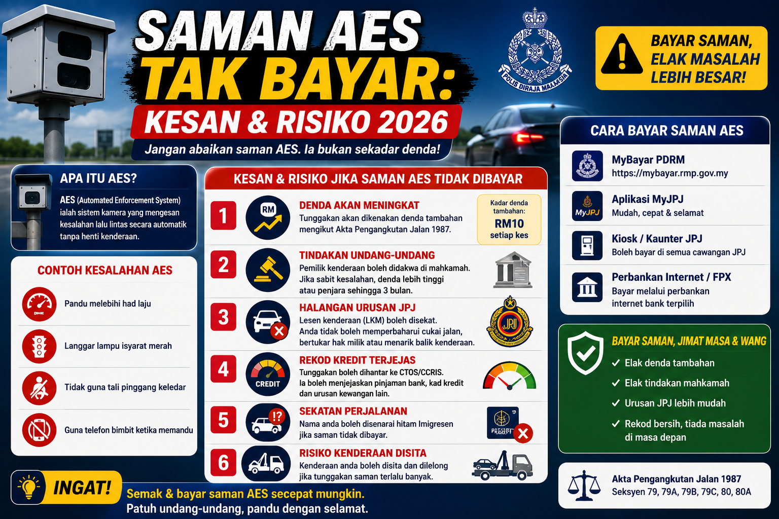 Saman AES Tak Bayar Kesan & Risiko 2026