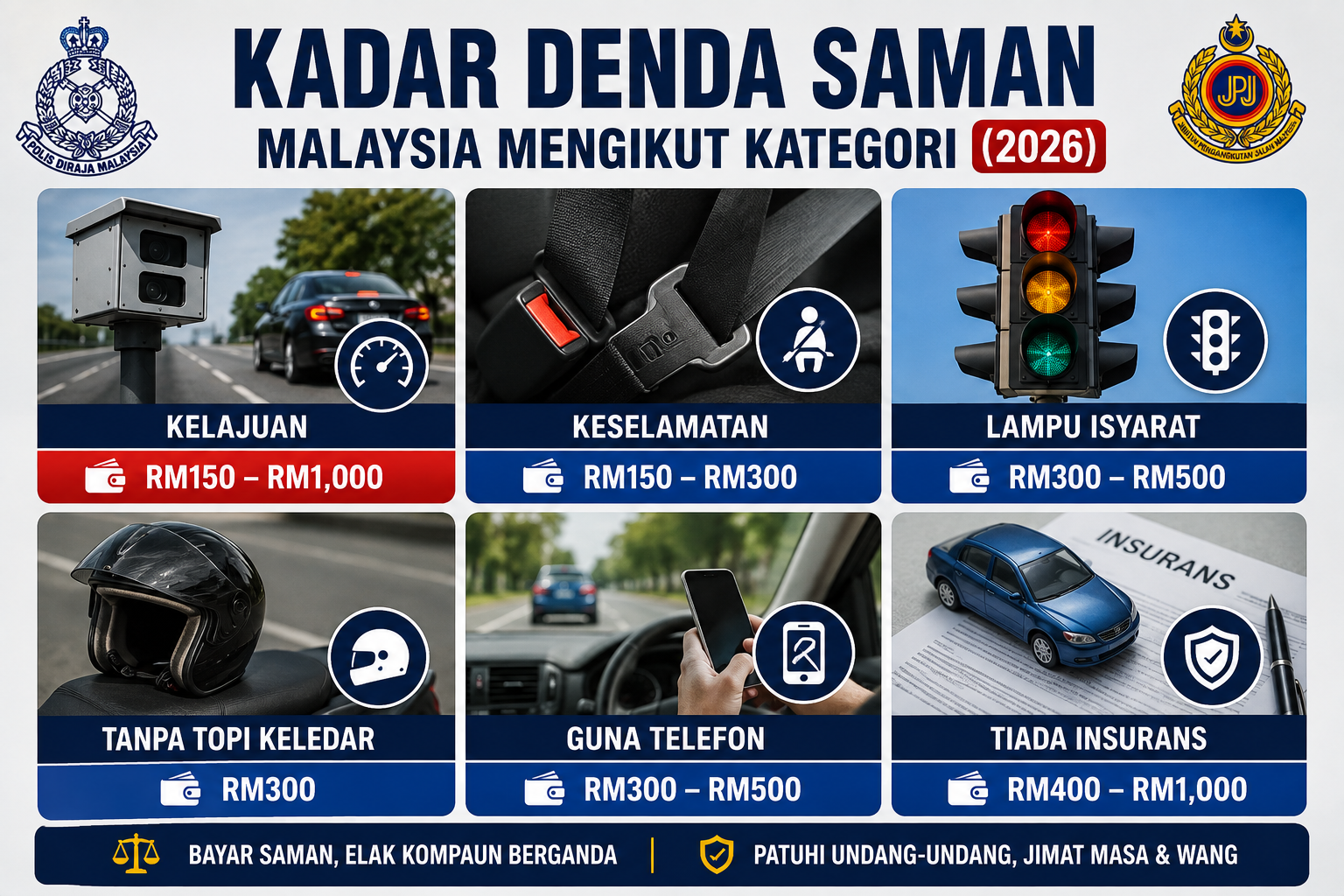 Kadar Denda Saman Malaysia Mengikut Kategori (2026)